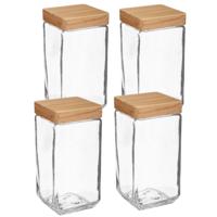 5Five voedsel/spullen voorraadpot - 4x stuks - Glas en houten deksel - 2000 ml - luchtdichte sluitin