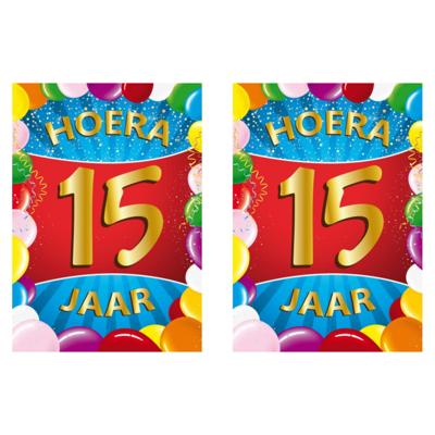 Verjaardag deurposter - 2x - 15 jaar - multi - 59 x 84 cm - leeftijd feestartikelen