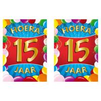 Verjaardag deurposter - 2x - 15 jaar - multi - 59 x 84 cm - leeftijd feestartikelen