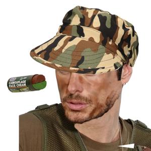 Carnaval verkleed set Army/Leger soldaten petje - met camouflage schmink stift - volwassenen