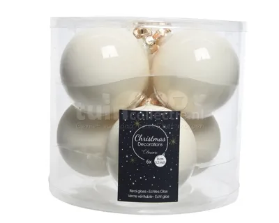 Kerstballen Glas Ø8cm Wol Wit 6st