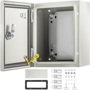 VEVOR schakelkast NEMA industriële behuizing 25x20x15cm NEMA 4X stalen verdeelkast IP66 waterdicht/stofdicht elektrische aansluitdoos voor buiten/binnen met montageplaat