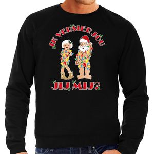 Foute Kersttrui/sweater voor heren - Ik versier jou, jij mij? - zwart - versieren - kerstman/vrouw