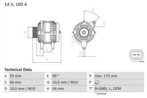 Dynamo / Alternator BOSCH, Spanning (Volt)14V, u.a. für Opel, Vauxhall