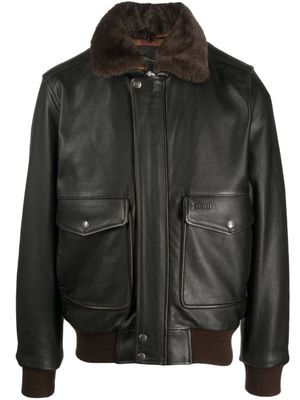Schott veste en cuir à col italien - Marron