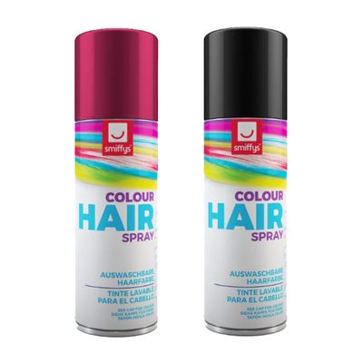 Carnaval verkleed hoofdhaar verf/spuitspray - zwart en roze - spuitbussen - 125 ml p/st Carnaval verkleed hoofdhaar verf/spuitspray - zwart en roze - spuitbussen - 125 ml p/st