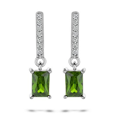 Oorhangers zilver-zirconia zilverkleurig-groen-wit 20 mm