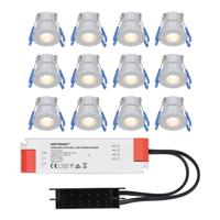 Set van 12 Milano LED Mini Inbouwspots met trafo - 12 Volt 3 Watt 200 lumen - Plat 34mm - 2700K - IP65 waterdicht - Grijs