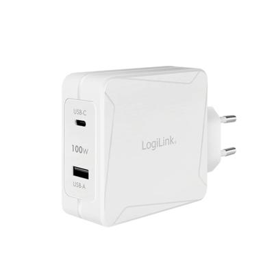 LogiLink PA0281 USB-oplader 100 W 1x USB-A, 1x USB-C USB PD Wit Binnen USB Power Delivery (USB-PD)