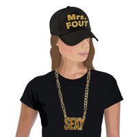 Mrs. FOUT baseballcap zwart/goud dames en een gouden sexy ketting - thumbnail