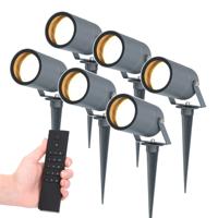 Set van 6 LED Prikspots Spikey - 4 Watt 345 lumen - 2700K warm wit- antraciet - IP65 Waterdicht - Incl. dimmer met afstandsbediening