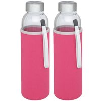 4x stuks glazen waterfles/drinkfles met roze softshell bescherm hoes 500 ml