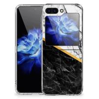 Samsung Galaxy Z Flip 5 | TPU | Siliconen hoesje | Marmer Wit Zwart - Origineel Cadeau Man