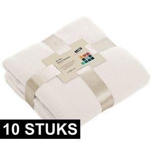 10x Fleece dekens/plaids gebroken wit 130 x 170 cm