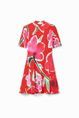 Korte skaterjurk met bloemen - RED - M