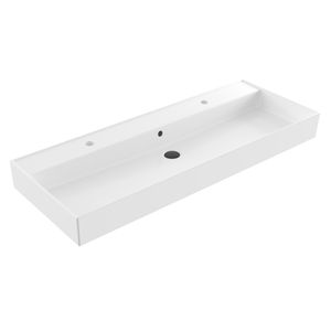 Wastafel Sanilux Edge Keramiek 120 Enkele Wasbak 2 Kraangaten Glans Wit