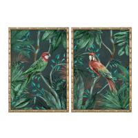 Schilderij Home ESPRIT Groen Papegaai Tropisch 50 x 2,8 x 70 cm (2 Stuks)
