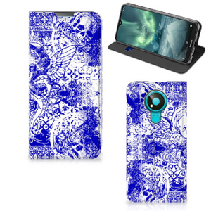 Mobiel BookCase Nokia 3.4 Angel Skull Blauw