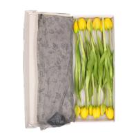 Kunst tulpen boeket Bella - 12x stuks - geel - real touch - 40 cm