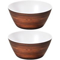 2x Melamine serveerschaaltjes bruine houtprint/wit 15 cm