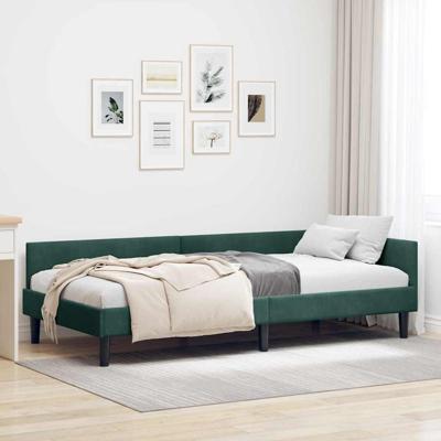 Hoekbedframe Donkergroen 100 x 200 cm Velvet en Engineered hout