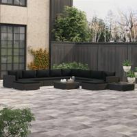 12-delige Loungeset met kussens poly rattan zwart