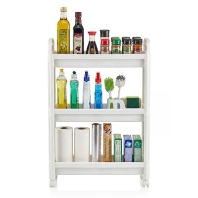 Smalle Rolwagen 3-/4-Traps Badkamerorganizer met Handgrepen en Wieltjes Multifunctionele Opbergwagen-Wit-3-laags