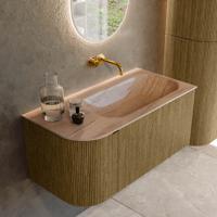 Badmeubel Mondiaz Kurve-Dlux | 95 cm | Meubelkleur Dusk | Wastafelkleur Saba | Solid surface | Wasbak rechter zijde spoelbak | Zonder kraangat(en)