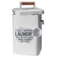 Wasmiddel/tablet bewaarblik - metaal - wit - met deksel en maatschep - 18 x 16 x 30 cm