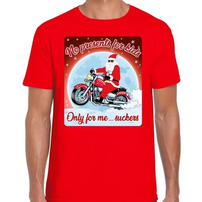 Fout kerst t-shirt voor motorliefhebbers no presents rood heren Fout kerst t-shirt voor motorliefhebbers no presents rood heren
