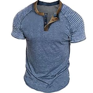 Voor heren Henley-shirt Effen Slank geplooid Henley Straat Vakantie Korte Mouw Geplooide mouw Kleding Ontwerper Basic Modern eigentijds Lightinthebox