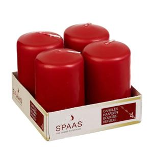 Stompkaarsen/zuilkaarsen - set van 4x - rood - D5 x H8 cm - 12 branduren