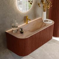 Badmeubel Mondiaz Kurve-Dlux | 110 cm | Meubelkleur Ruby | Wastafelkleur Saba | Solid surface | Wasbak midden spoelbak | 1 kraangat