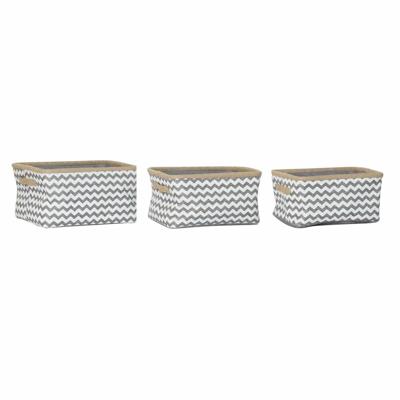 Basket spelset DKD Home Decor Wit Grijs Jute Zig-zag Boho 36 x 31 x 20 cm 3 Onderdelen