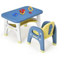 Kinderen Tafel en Stoel Set met Leuke Dinosaurus Modellering Kinderen Studie Bureau Set met Opbergrek & Bouwstenen