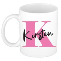 Naam mok Kirsten - roze - wit - keramiek - 300 ml - verjaardag/cadeau beker