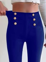 Casual Patchwork Button Tight Plain Leggings