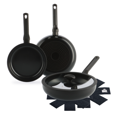 Enjoy 3-delig pannenset Black met hapjespan + Panbeschermers