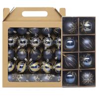 Feeric lights & Christmas kerstballen - 33x - donkerblauw - 6 en 8 cm - Kerstbal