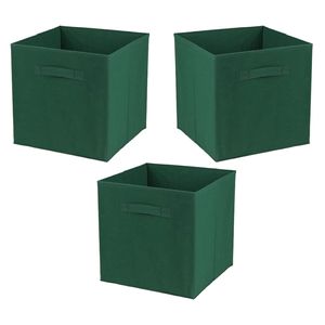 Opbergmand/kastmand Square Box - 3x - karton/kunststof - 29 liter - donker groen - 31 x 31 x 31 cm