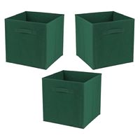 Opbergmand/kastmand Square Box - 3x - karton/kunststof - 29 liter - donker groen - 31 x 31 x 31 cm - thumbnail