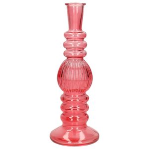 Bloemenvaas Florence - voor kleine stelen/boeketten - koraal rood glas - ribbel - D8,5 x H23 cm