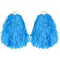 Cheerballs/pompoms - 6x - blauw - met franjes en ring handgreep - 28 cm