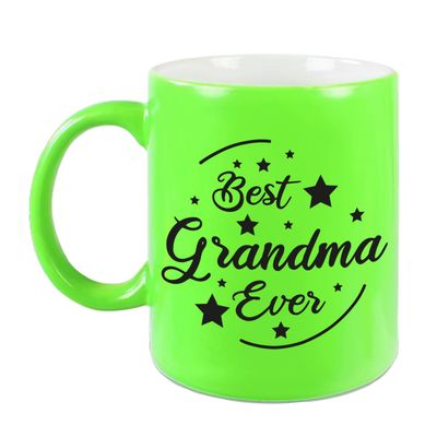 Best Grandma Ever cadeau mok / beker neon groen 330 ml - kado voor oma - feest mokken Best Grandma Ever cadeau mok / beker neon groen 330 ml - kado voor oma - feest mokken
