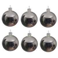 Kerstballen set - 12x stuks - zilver - glas - 6 cm - glans - kerstversiering - zilveren ophanglintje - thumbnail