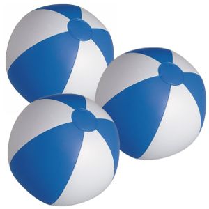 10x stuks opblaasbare zwembad strandballen plastic blauw/wit 28 cm