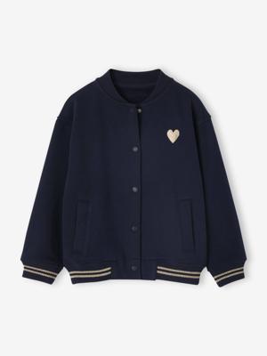 Sweater in bomberlook voor meisjes van fleece marineblauw