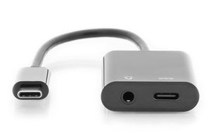 Digitus Audio Adapterkabel [1x USB-C stekker - 2x USB-C bus, Jackplug female 3,5 mm] AK-300400-002-S 20.00 cm Afgeschermd, Afgeschermd (dubbel)