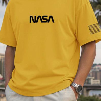 Bon&Bon Homme Men's Plus Size Navy Blue Slogan Print Casual T-Shirt Yellow / 2XL