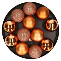 12x Koperkleurige kerstballen 6 cm kunststof mat/glans - thumbnail